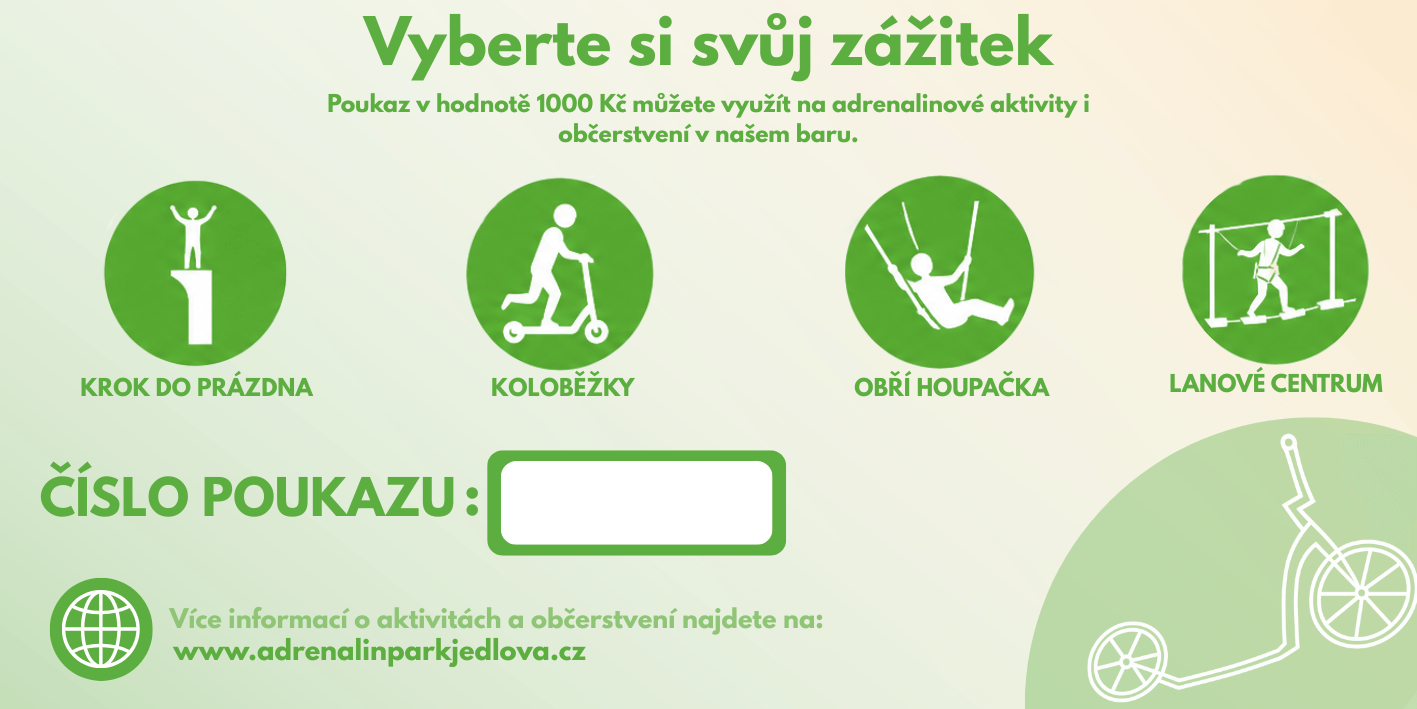 Dárkový poukaz v hodnotě 1000 Kč — zadní strana s možnostmi využití